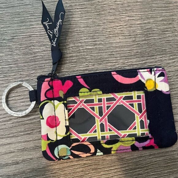Vera Bradley black floral keychain ID holder - Picture 1 of 4